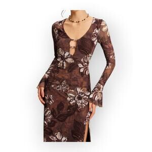 commense asymmetrical one shoulder gradient long dress Asymmetric one-shoulder split slim knit long dress - Dark Brown